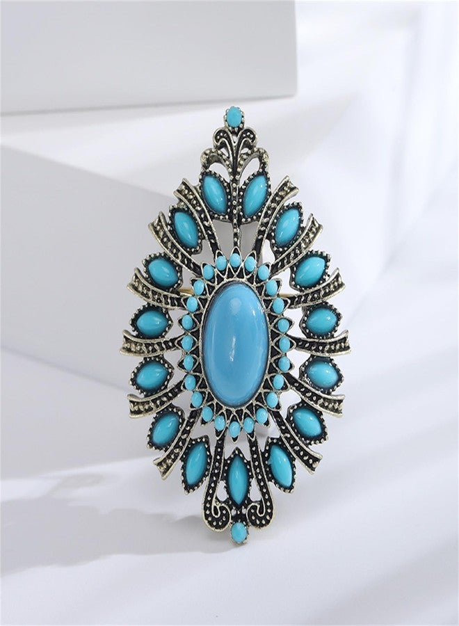 WCRAZYE Western Brooch Pin, Multicolor Crystal Turquoise, Large Alloy Steel Lapel Pin for Women Men, Cowgirl Dress Accessories (Blue) - Image 5